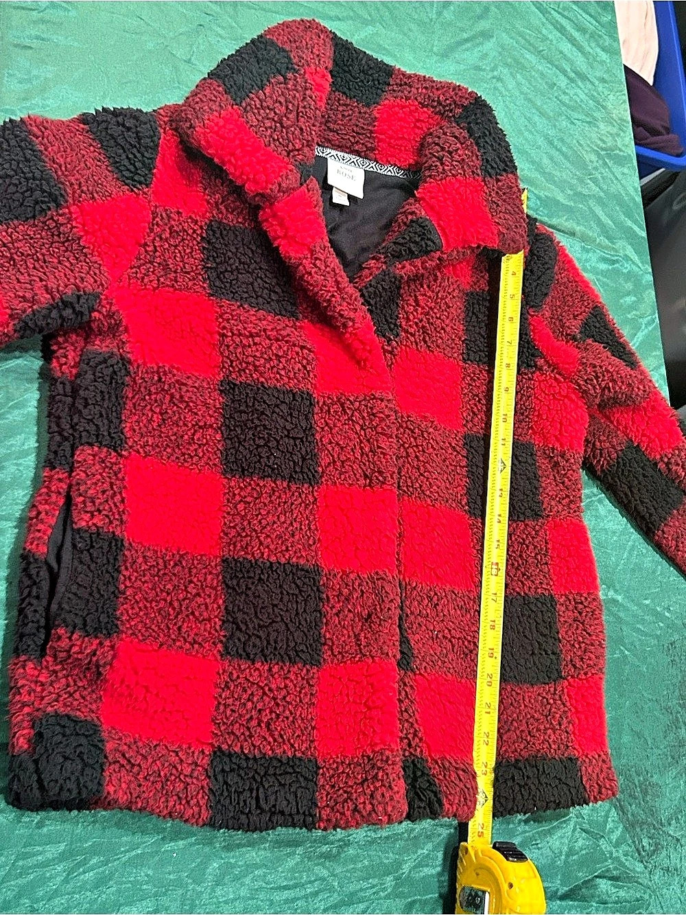 Rose Checkered Teddy Jacket in Red & Black Size Medium